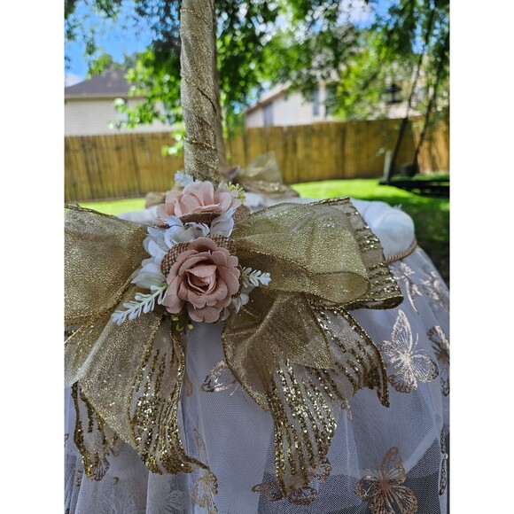 Handmade Decorative Basket Unisex Large White Gold Flower Girl, Storage Basket - Picture 6 of 8